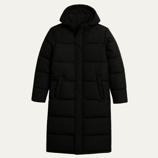 Men's Hooded Puffer Jacket – Black Long Winter Coat