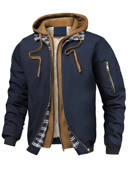 Men's Hooded Plaid Lined Winter Jacket