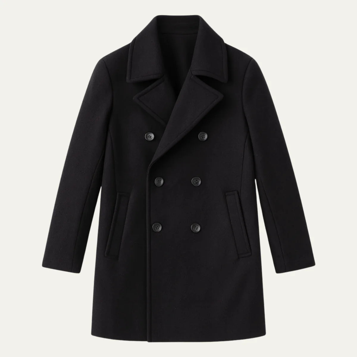 Men's Wool Coat – Black Double-Breasted Peacoat