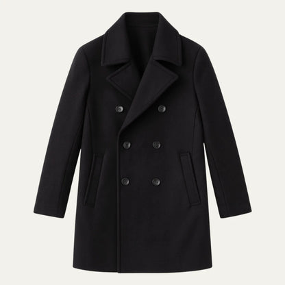Men's Wool Coat – Black Double-Breasted Peacoat