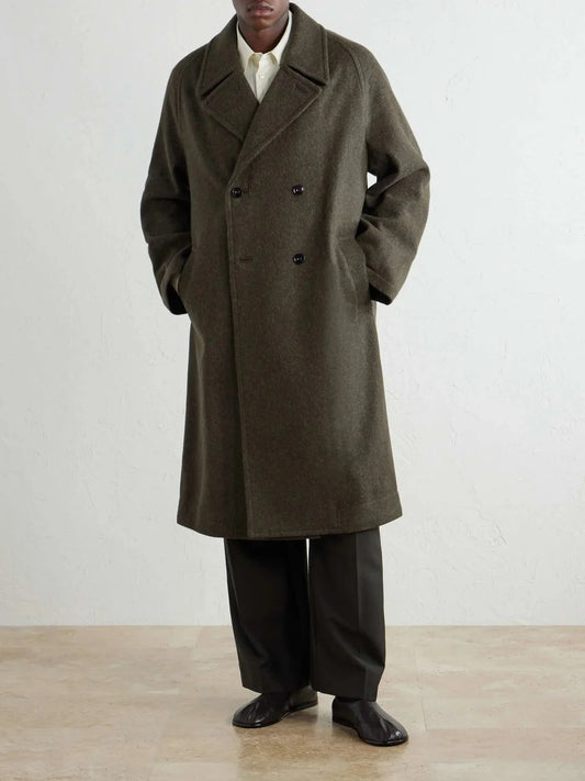 Men's Double Breasted Wool Blend Long Coat