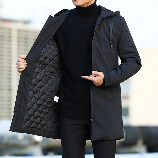 Men's Quilted Lined Hooded Winter Coat