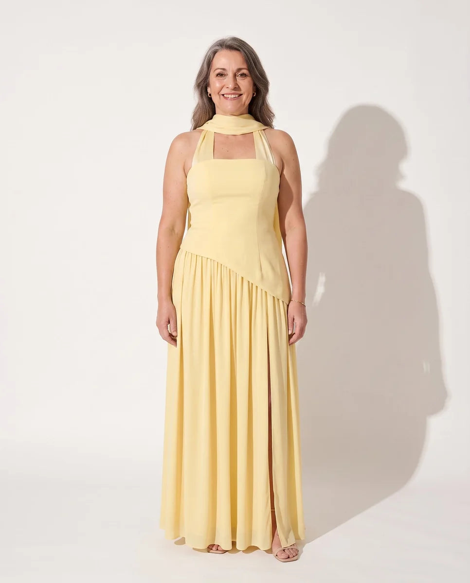 Strapless Scarf-Neck Maxi Dress