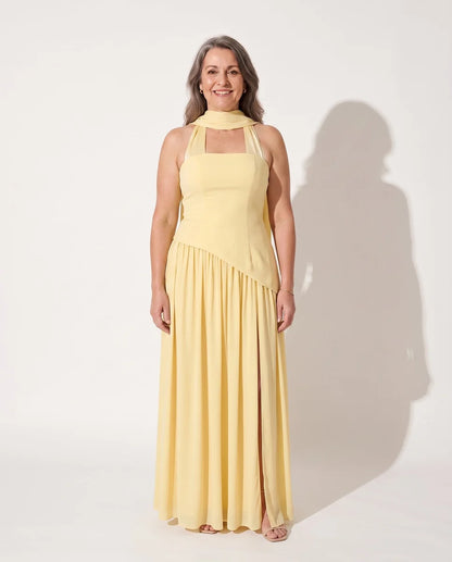 Strapless Scarf-Neck Maxi Dress