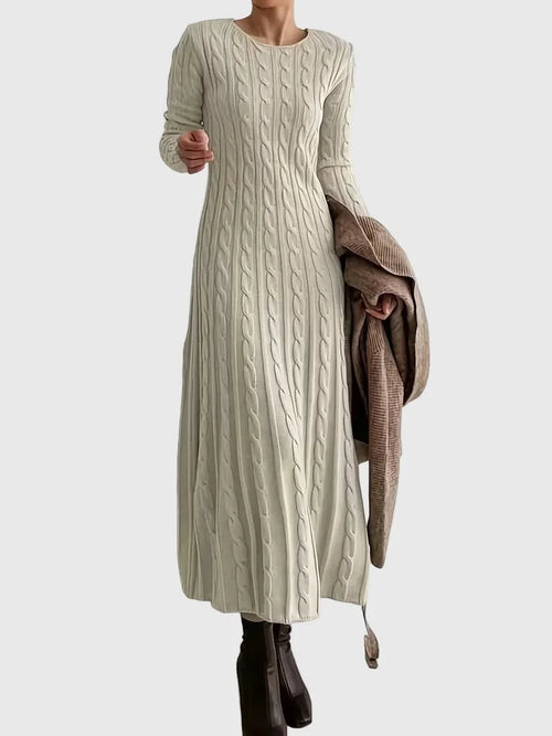 Sweater Dress – Apricot Fitted Cable-Knit Maxi