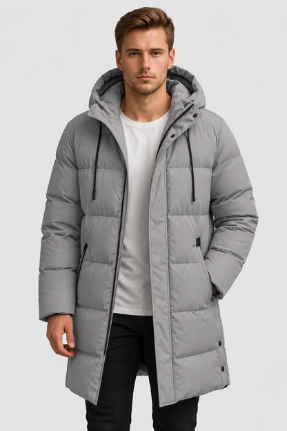 Men's Hooded Puffer Jacket – Black Padded Longline