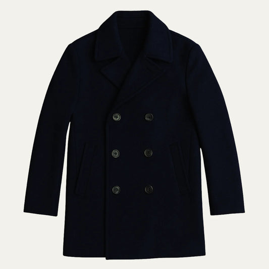 Men's Pea Coat – Navy Wool Double-Breasted