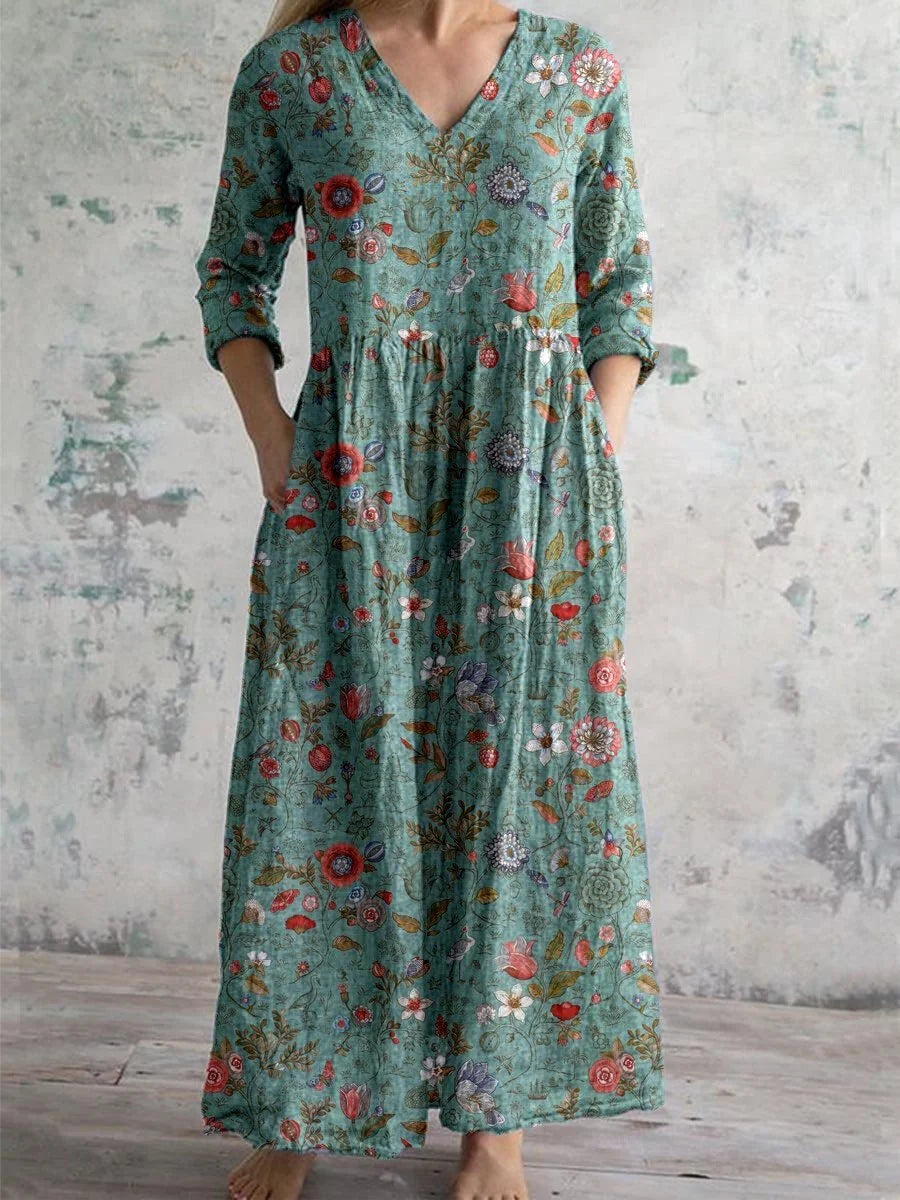 Long Sleeve Floral Maxi Dress with Pockets