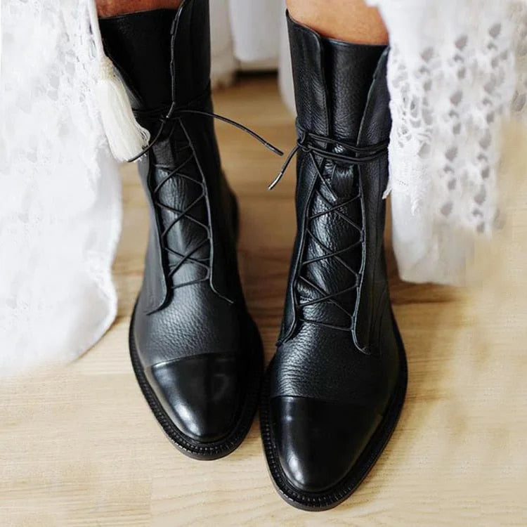 Lace-Up Cap Toe Combat Boots