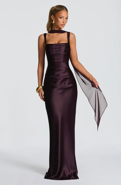 Margaux | Pleated Satin Maxi Dress