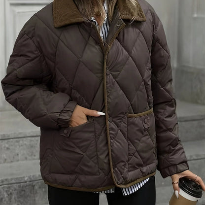 Women's Diamond Quilted Puffer Jacket with Collar