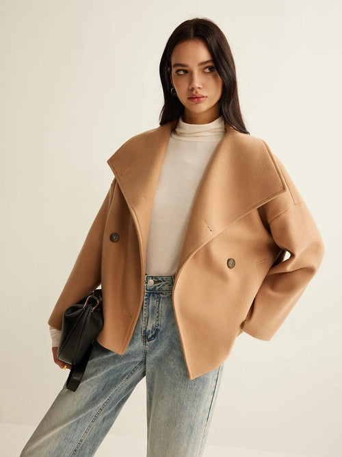 Wool Coat – Khaki Cropped Wool-Blend