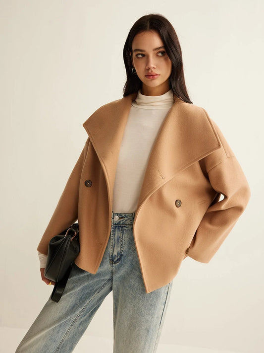 Wool Coat – Khaki Cropped Wool-Blend