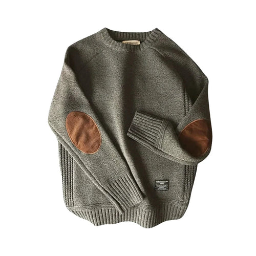 Men's Crew Neck Sweater with Elbow Patches