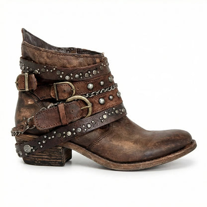 Ankle Boots Studded Buckle Strap