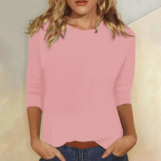 Crew Neck Three-Quarter Sleeve Top