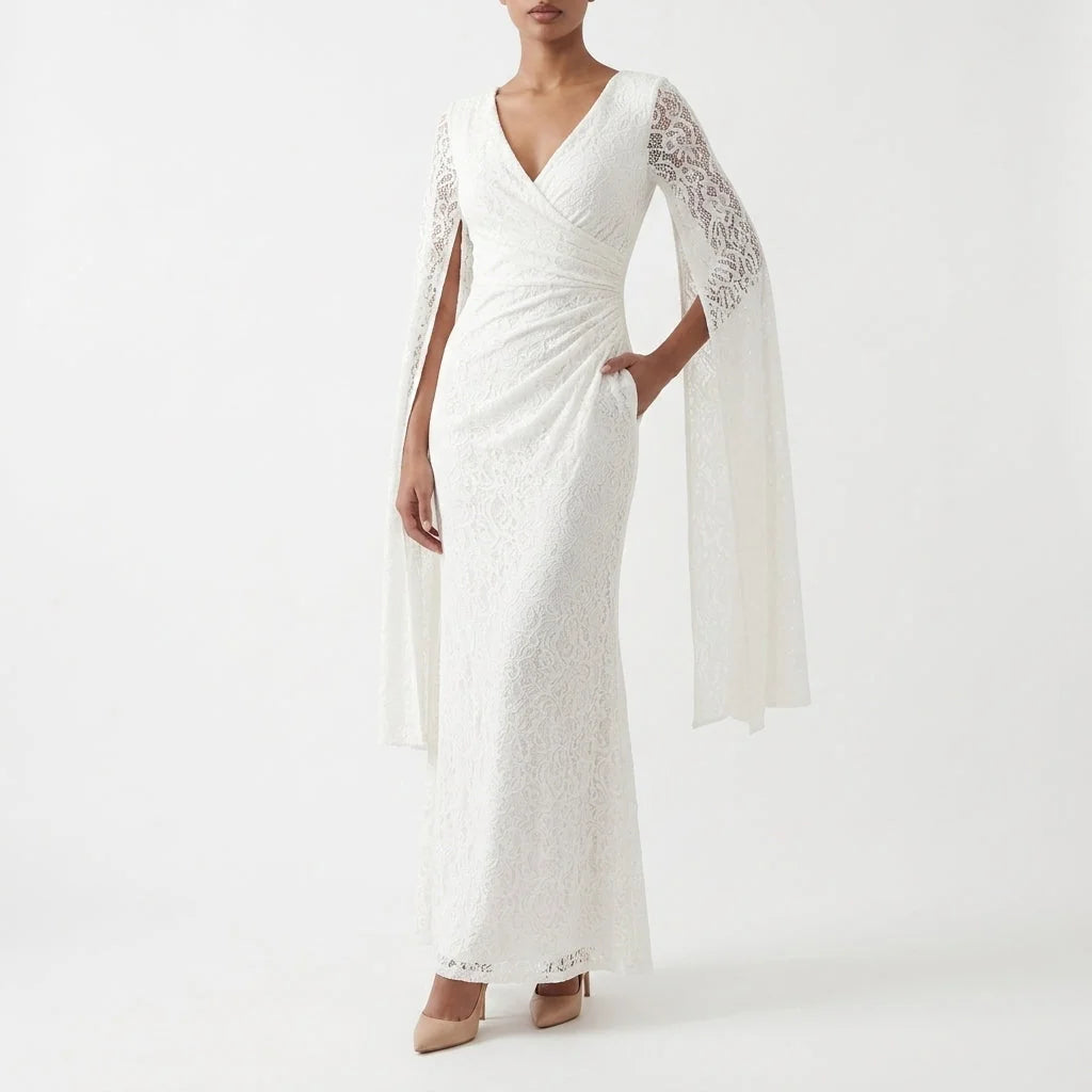 Celine | Lace Maxi Dress with Cape Sleeves