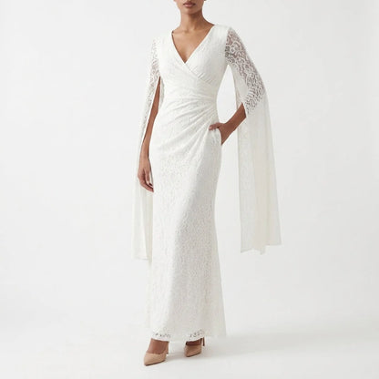 Celine | Lace Maxi Dress with Cape Sleeves