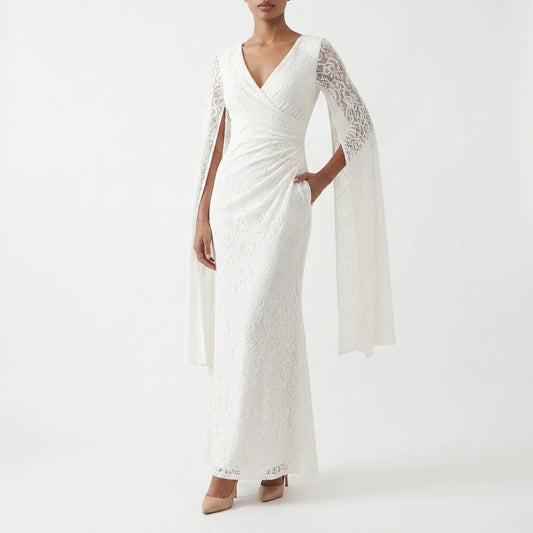 Celine | Lace Maxi Dress with Cape Sleeves