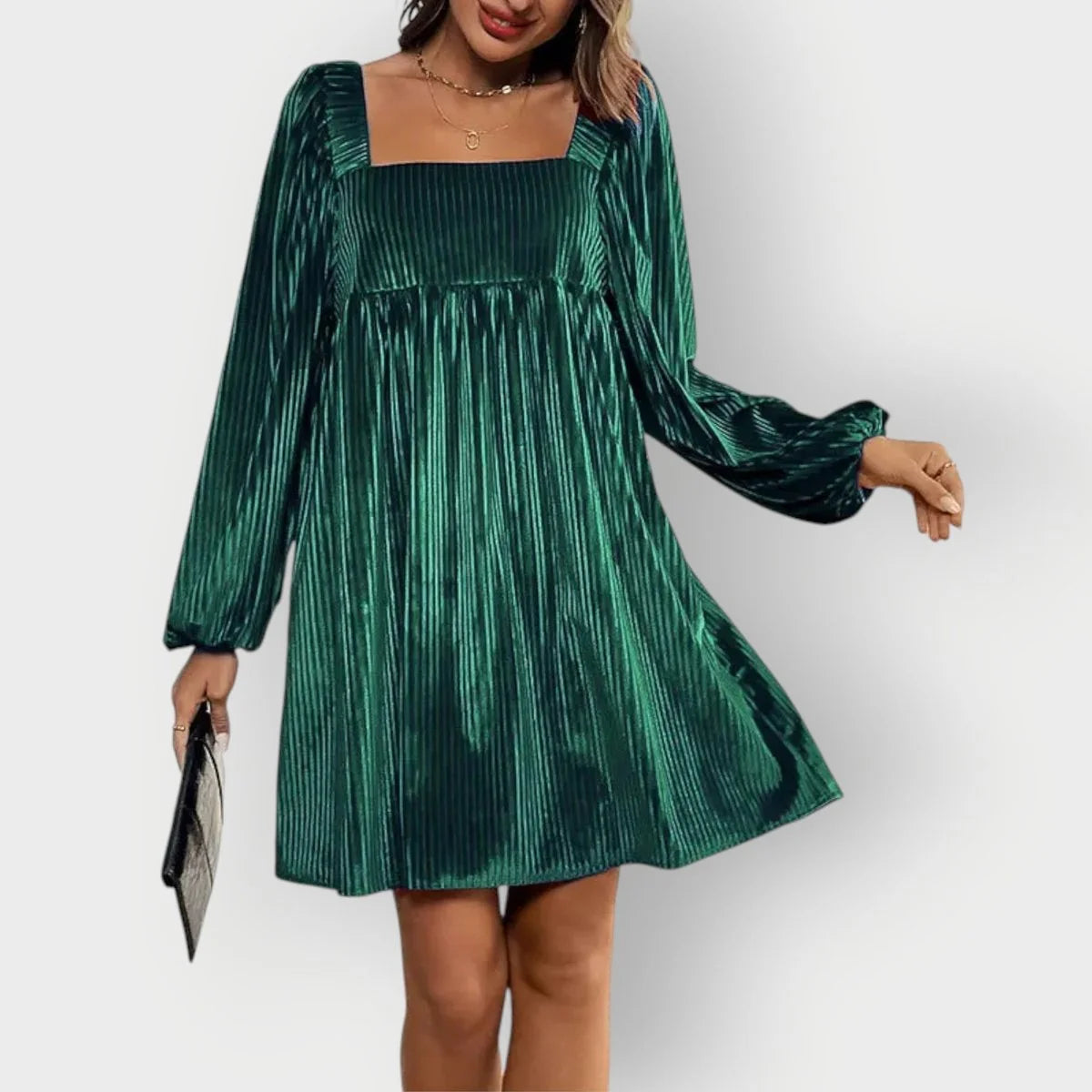 Velvet Dress – Wine Red Pleated Square Neck