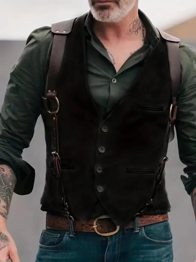 Men's Vest – Black Vintage Buckle Strap
