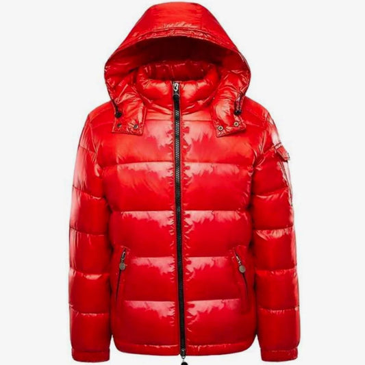 Men's Hooded Puffer Jacket – Black Glossy Short