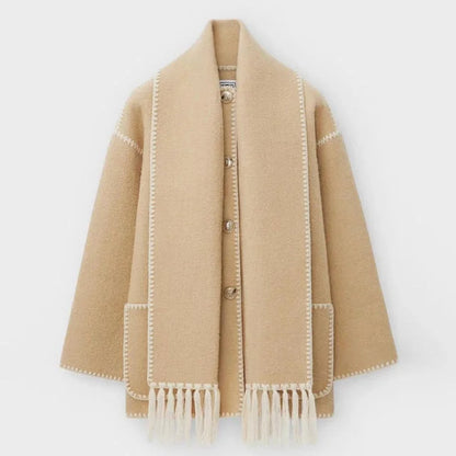 Women's Wrap Coat with Fringe Scarf