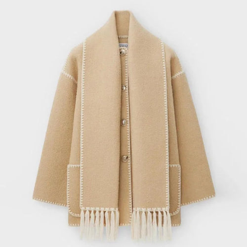Women's Wrap Coat with Fringe Scarf