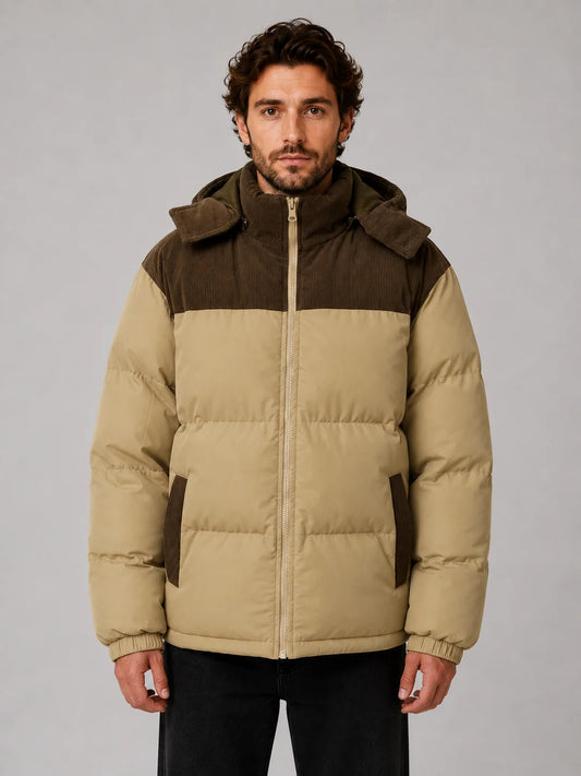 Men's Hooded Two-Tone Puffer Jacket