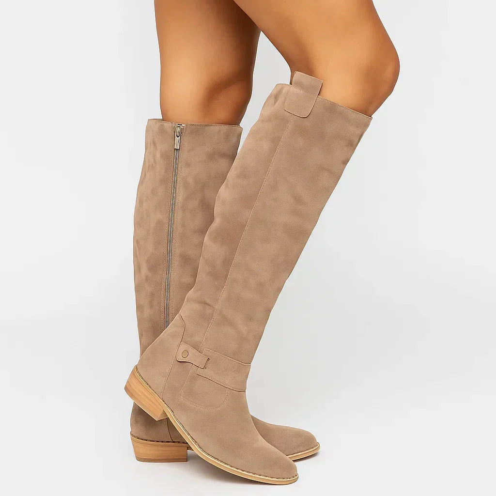 Slouchy Knee High Boots with Block Heel