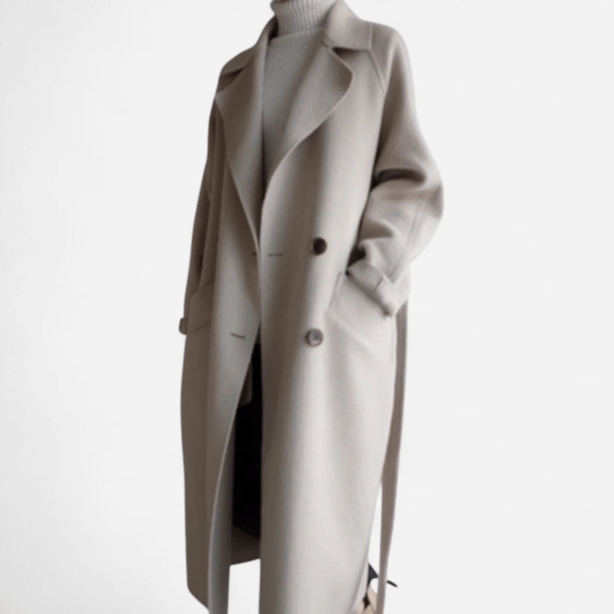 Wool Coat – Black Belted Double-Breasted