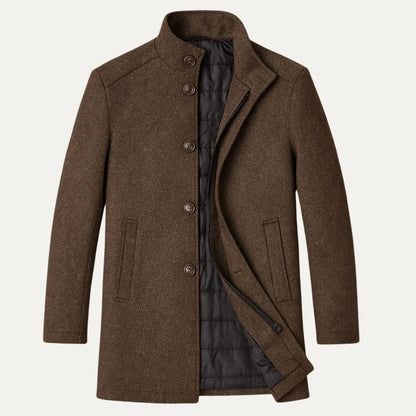 Men's Wool Coat – Black Stand Collar Overcoat