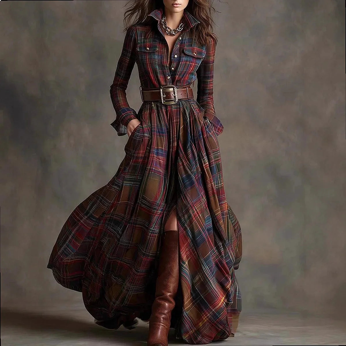 Plaid Flannel Button Front Maxi Dress