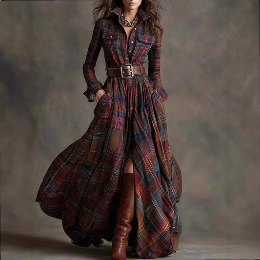 Plaid Flannel Button Front Maxi Dress