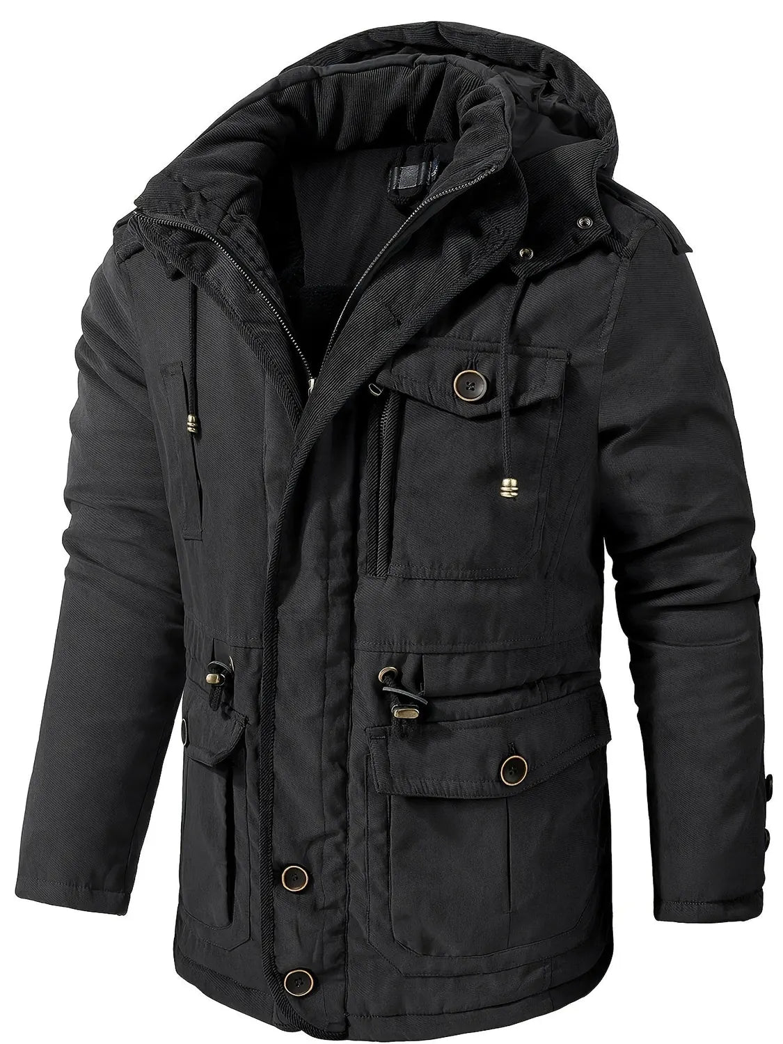 Men's Hooded Jacket – Black Insulated Utility