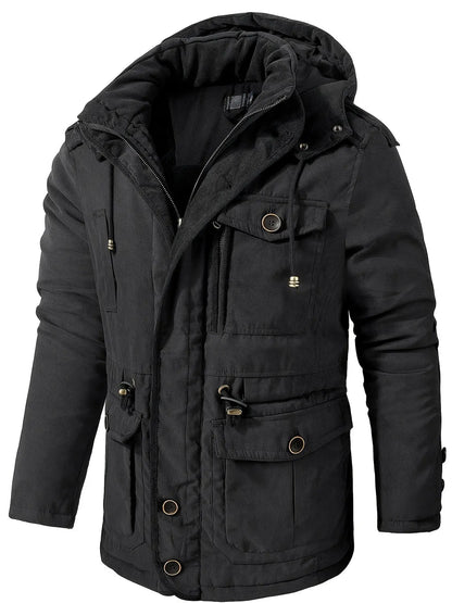 Men's Hooded Jacket – Black Insulated Utility