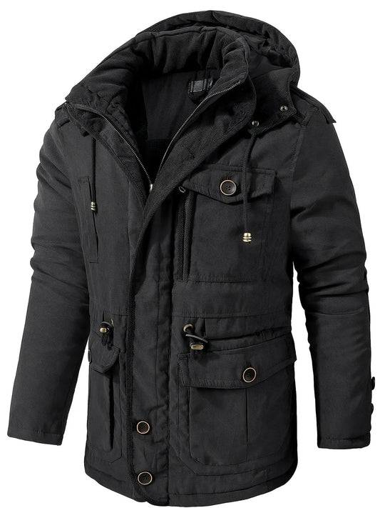 Men's Hooded Jacket – Black Insulated Utility