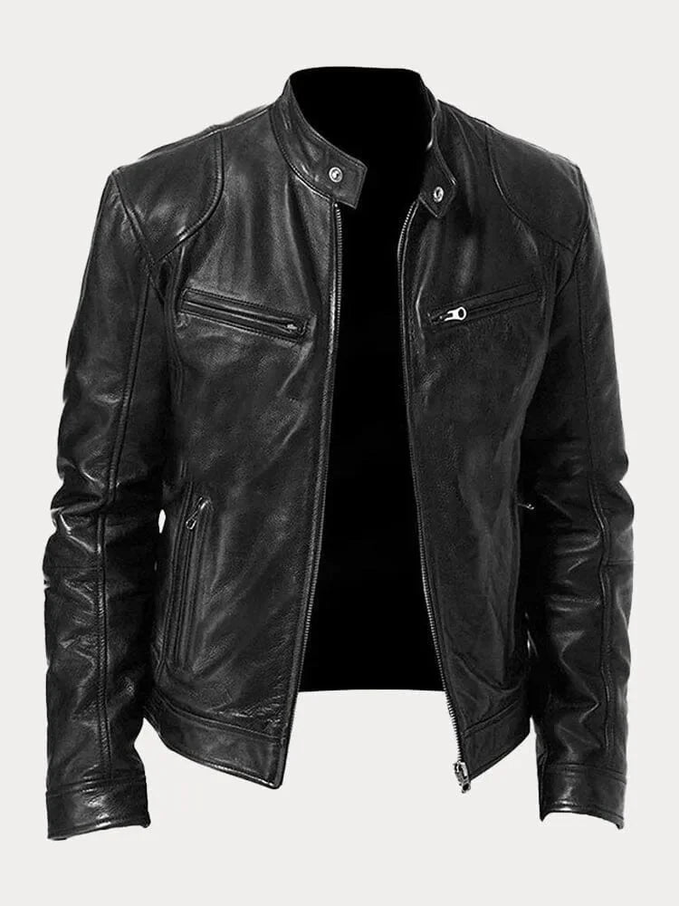 Men's Biker Jacket with Stand Collar