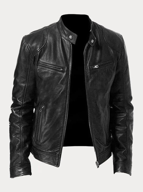 Men's Biker Jacket with Stand Collar