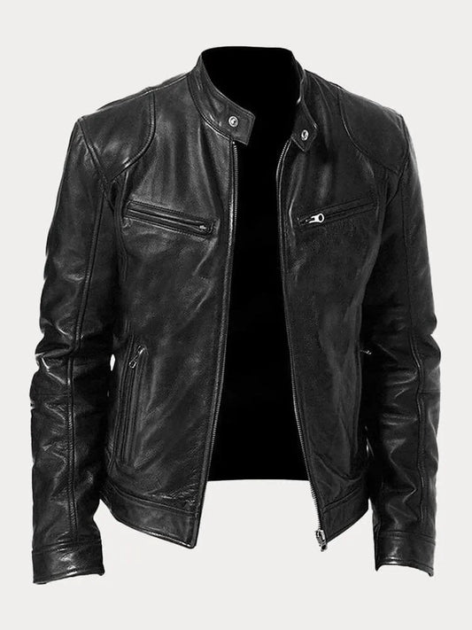 Men's Biker Jacket with Stand Collar