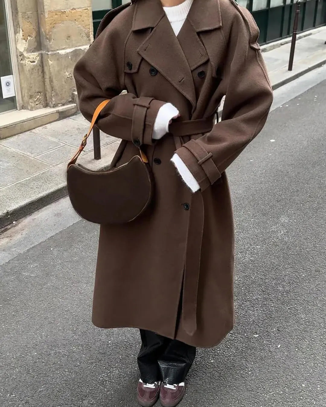 Wool Coat – Brown Belted Longline