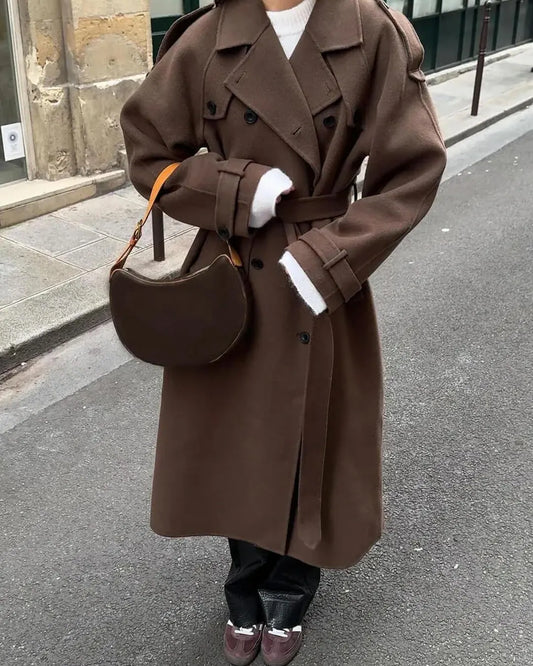 Wool Coat – Brown Belted Longline