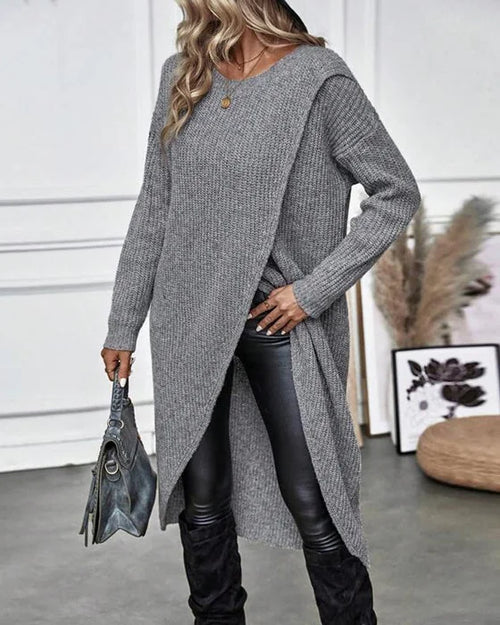 Sweater Dress – Grey Oversized Asymmetric Knit