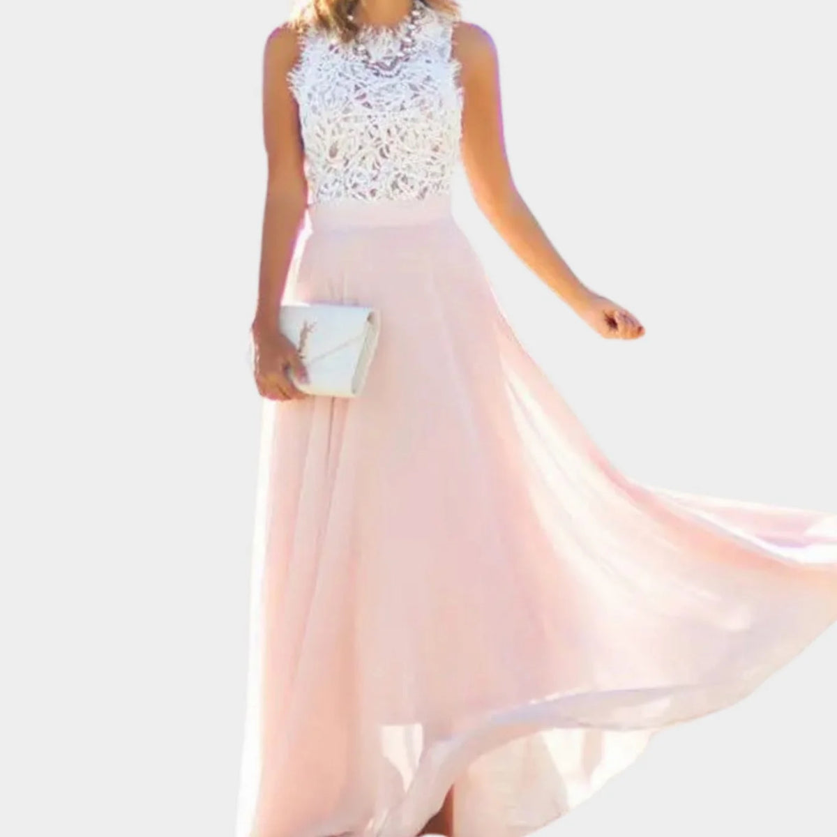 Lace Maxi Dress – Pink Lace Bodice Chiffon
