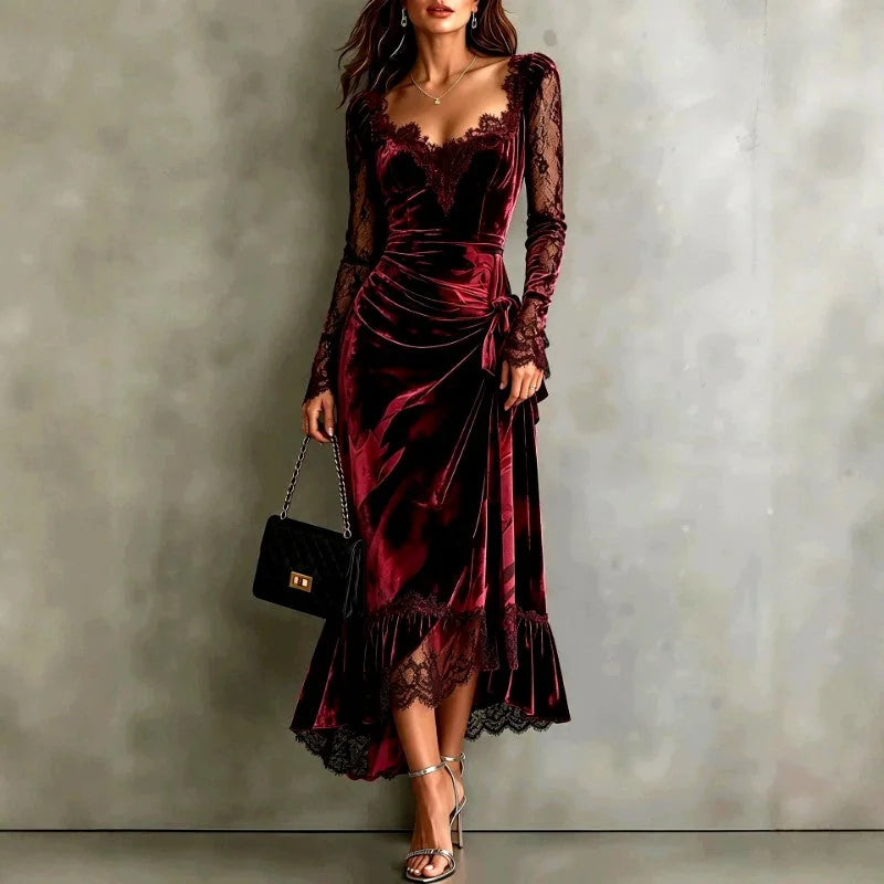 Carmel | Velvet Lace Maxi Dress Long Sleeve