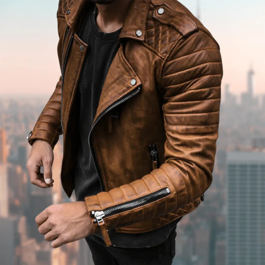 Men's Quilted Faux Leather Biker Jacket