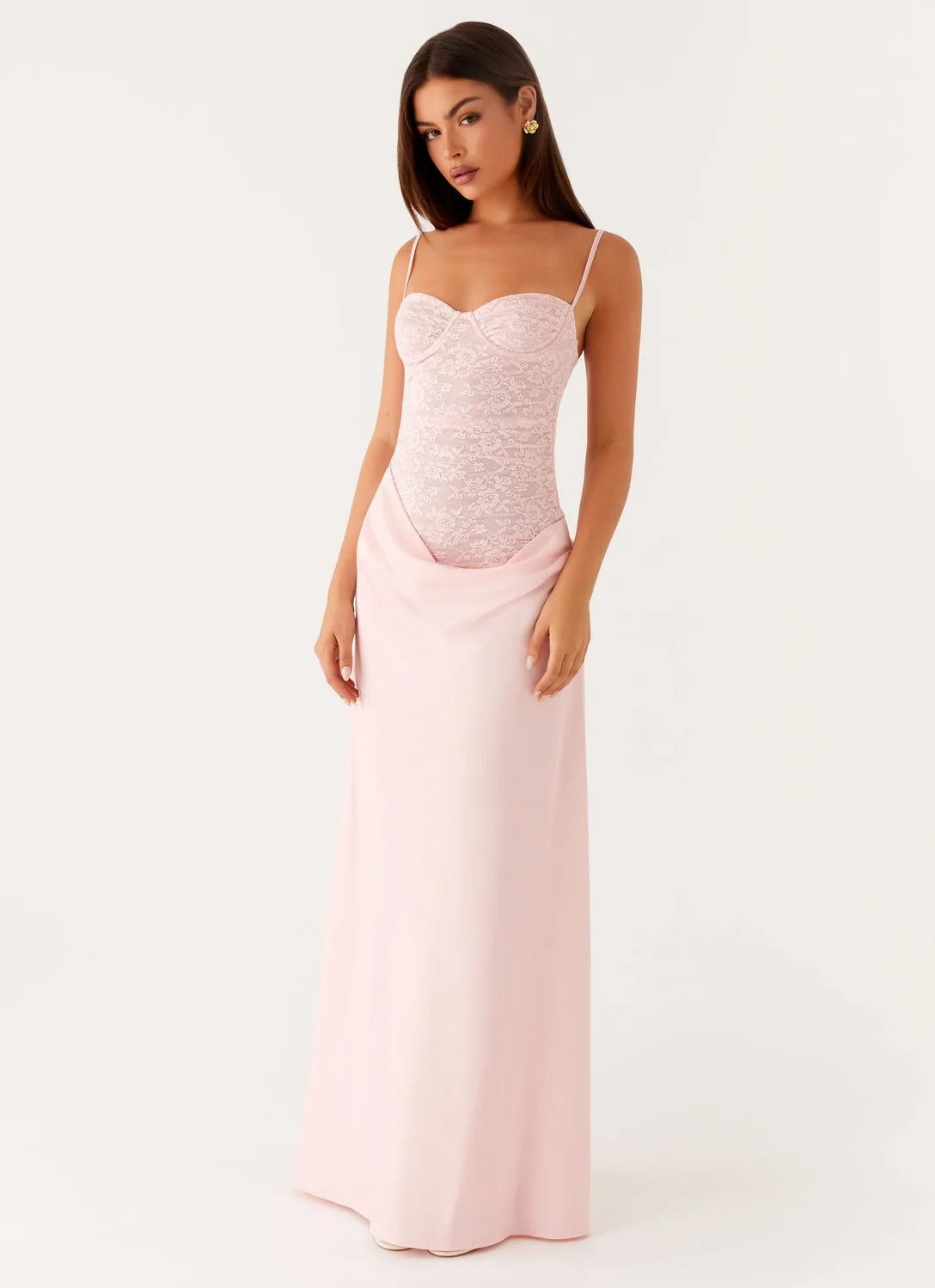 Rosie | Lace Corset Maxi Dress Satin Skirt