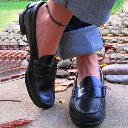 Black Penny Loafers with Low Heel
