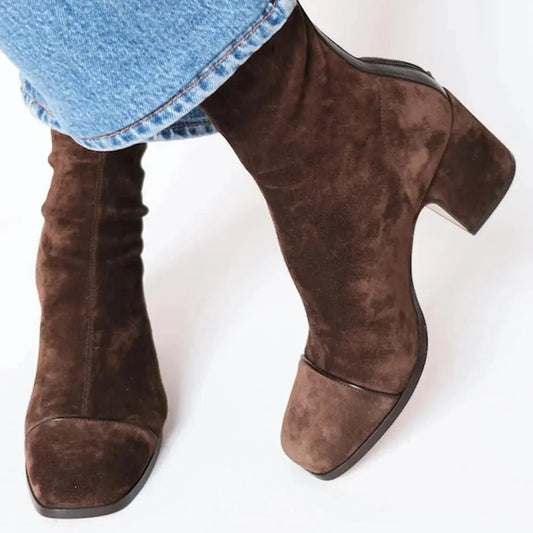 Luisa | Suede Block Heel Ankle Boots Square Toe