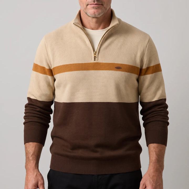 Men's Striped Knit Quarter Zip Sweater